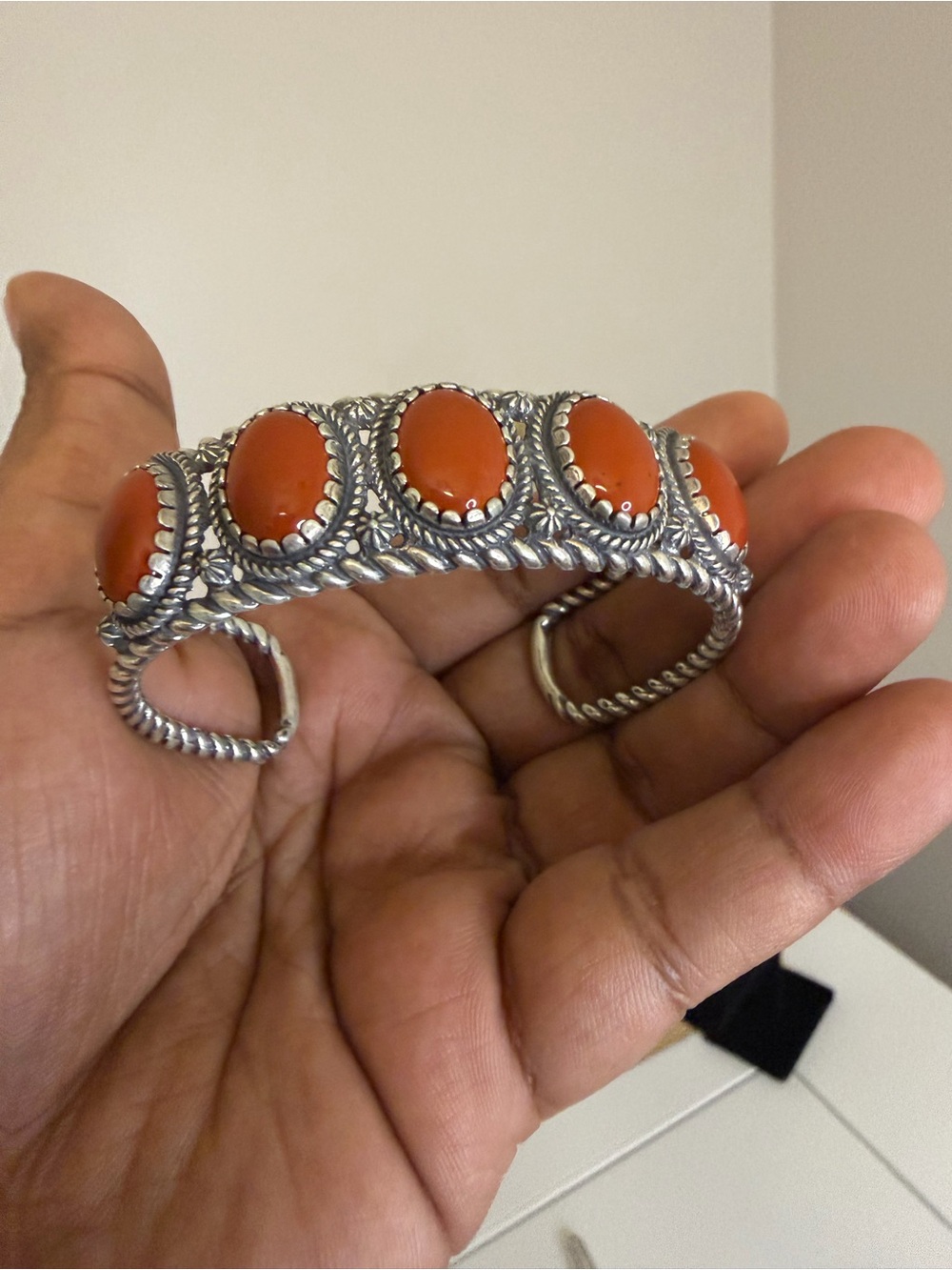 Carolyn Pollack Silver Cuff Bracelet with red jasper
